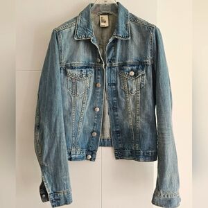 H&M 6 S/M Classic Blue Denim Jean Jacket Distressed